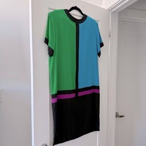Vintage 1980s Argenti colour block silk midi dress - size Medium (M)